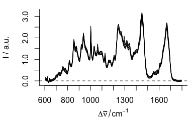 The spectra after smoothing, baseline correction, and normalization.